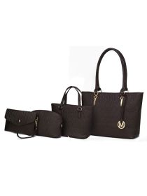 MKF Collection Edelyn embossed M Signature Four PCS Tote Set by Mia k (Material: Polycarbonate, Color: Chocolate)