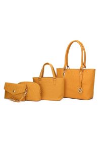 MKF Collection Edelyn embossed M Signature Four PCS Tote Set by Mia k (Material: Polycarbonate, Color: Mustard)