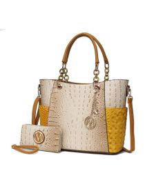 MKF Collection Merlina Faux Crocodile Embossed Vegan Leather Women Tote Bag with matching Wallet by Mia k (Material: Vegan Leather, Color: Yellow)