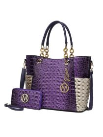 MKF Collection Merlina Faux Crocodile Embossed Vegan Leather Women Tote Bag with matching Wallet by Mia k (Material: Vegan Leather, Color: Violet Light Grey)