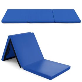 Portable Tri-Fold Gym Mat with Handles for Yoga (Color: Dark blue, Type: Gymnastics Mat)