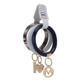 MKF Collection Jasmine Vegan Leather Women Bangle Wristlet Keychain set by Mia K (Material: Vegan Leather, Color: Lt Blue-Navy-Mauve)