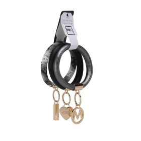 MKF Collection Jasmine Vegan Leather Women Bangle Wristlet Keychain set by Mia K (Material: Vegan Leather, Color: Black-Pewter-Black)