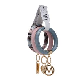 MKF Collection Jasmine Vegan Leather Women Bangle Wristlet Keychain set by Mia K (Material: Vegan Leather, Color: Pink-Denim-Mauve)