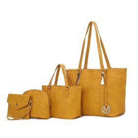 MKF Collection Arya Signature Women Tote Bag, Mini Tote Bag, Pouch and Wristlet Wallet by Mia K (Material: Vegan Leather, Color: Mustard)