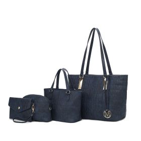 MKF Collection Arya Signature Women Tote Bag, Mini Tote Bag, Pouch and Wristlet Wallet by Mia K (Material: Vegan Leather, Color: Navy)