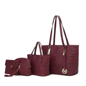 MKF Collection Arya Signature Women Tote Bag, Mini Tote Bag, Pouch and Wristlet Wallet by Mia K (Material: Vegan Leather, Color: Burgundy)