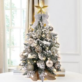 22in Mini Christmas Tree with Light Artificial Small Tabletop Christmas Decoration with Flocked Snow (Color: Rose gold)