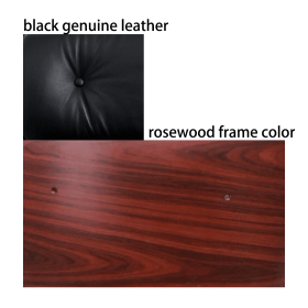 Living Room Standard Size Lounge Chair Armchair With Ottoman Genuine Leather Swivel Chair (Color: black leather rosewood frame)