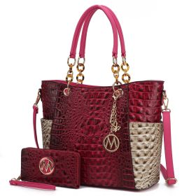MKF Collection Merlina Faux Crocodile Embossed Vegan Leather Women Tote Bag with matching Wallet by Mia k (Material: Vegan Leather, Color: Fuchsia Light Grey)