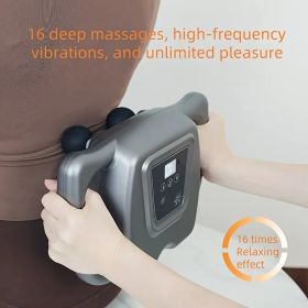 High-Power Fascia Massage Gun with 6 Interchangeable Heads - Adjustable 16-Level Intensity for Athletes & Pain Relief (Color: Grey)
