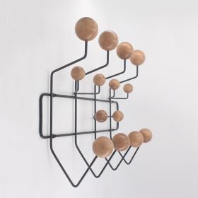 Wall Hanger Hat Coat Rack Hang It All solid wood Hooks (Color: Natural hook ,black frame)