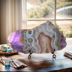 1pc Unique Amethyst Agate Slice - Home & Office Desktop Decoration, Crystal Collection, Perfect Gift for Crystal Lovers (weight: 400-500g)