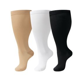 3 pairs of extra-large nylon compression socks, comfortable and snug, with wide calves and knee-high support, ideal as compression gear for cycling (black white beige: 2XL)