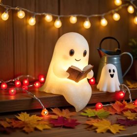 Cute Ghost Reading Book Lamp, Cute Halloween Ghost Night Light (Color: )