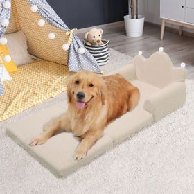 Tiara-Shaped Convertible Dog Bed And Sofa - 22.8"×18.8"×15.7" - 2-in-1 Luxurious Pet Bed With Plush Cushion And Machine-Washable Cover (Color: cream)