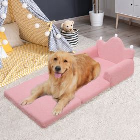 Tiara-Shaped Convertible Dog Bed And Sofa - 22.8"×18.8"×15.7" - 2-in-1 Luxurious Pet Bed With Plush Cushion And Machine-Washable Cover (Color: Pink)