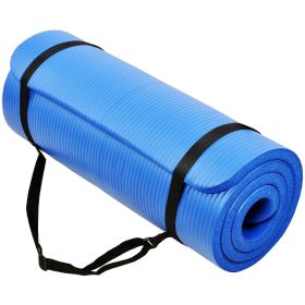 All-Purpose 1-Inch Extra Thick High Density Anti-Tear Exercise Yoga Mat with Carrying Strap (Color: Blue)