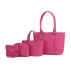 MKF Collection Edelyn embossed M Signature Four PCS Tote Set by Mia k (Material: Polycarbonate, Color: Fuchsia)