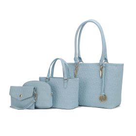 MKF Collection Edelyn embossed M Signature Four PCS Tote Set by Mia k (Material: Polycarbonate, Color: Light Blue)