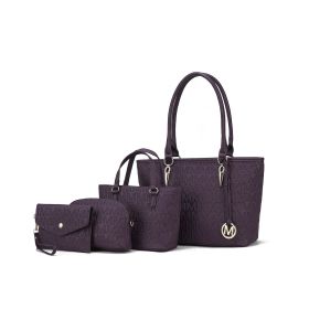 MKF Collection Edelyn embossed M Signature Four PCS Tote Set by Mia k (Material: Polycarbonate, Color: Purple)