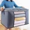 1pc Large Capacity Clothes Storage Bag Organizer With Reinforced Handle Thick Fabric For Comforters, Blankets, Bedding, Foldable With Sturdy Zipper