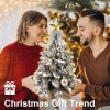 22in Tabletop Christmas Tree with Light Artificial Small Mini Red Christmas Decoration with Flocked Snow