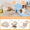 Tiara-Shaped Convertible Dog Bed And Sofa - 22.8"×18.8"×15.7" - 2-in-1 Luxurious Pet Bed With Plush Cushion And Machine-Washable Cover